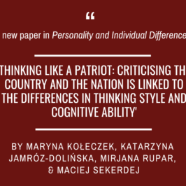 A new paper in Personality and Individual Differences by Maryna Kołeczek, Katarzyna Jamróz-Dolińska, Mirjana Rupar, and Maciej Sekerdej from our lab!